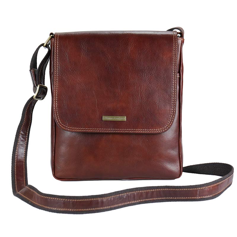 CARLO-Men's handmade genuine leather shoulder bag with zip and flap closure  | Venice Leather