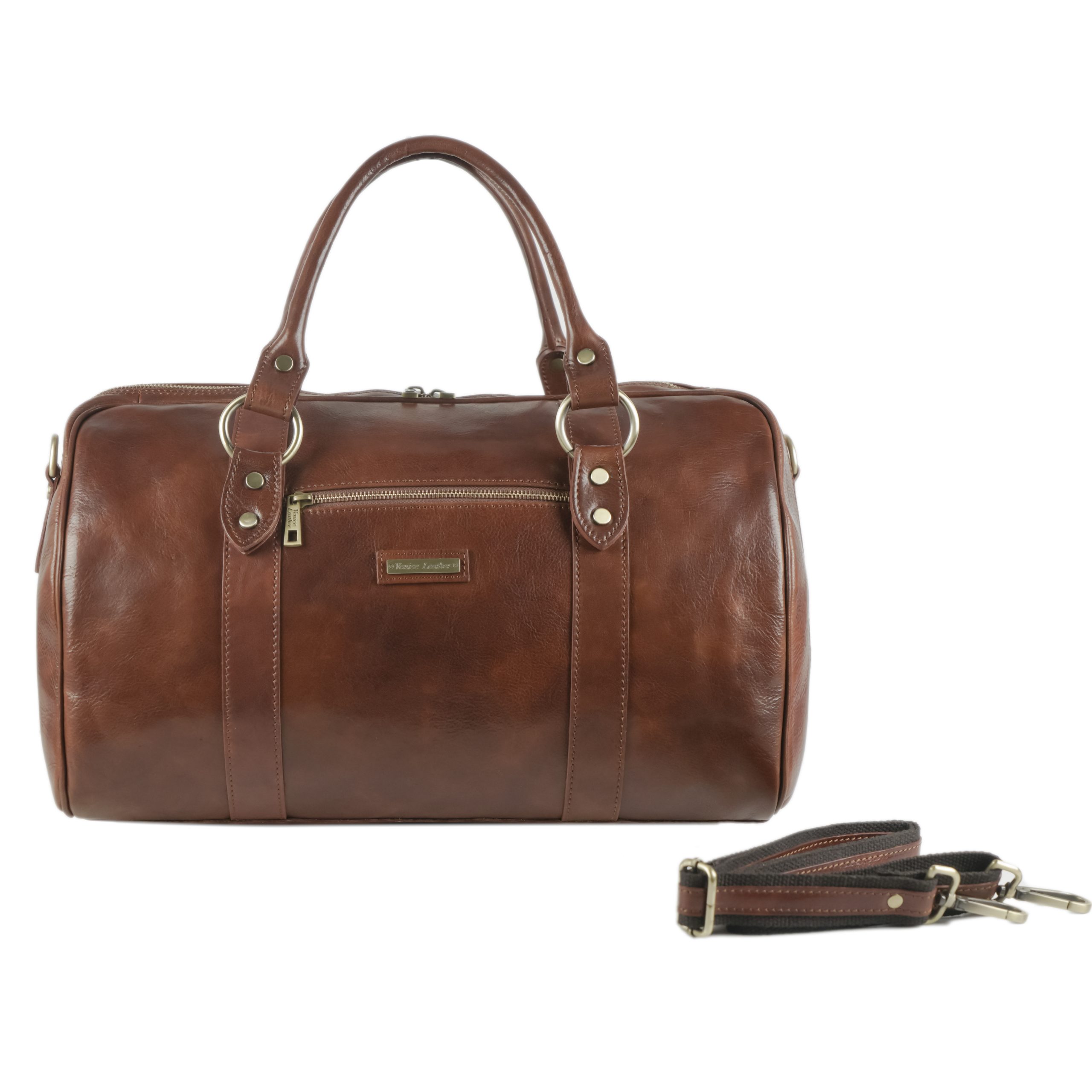 FIRENZE - Unisex leather hand luggage with shoulder strap and double metal  zip closure | Venice Leather